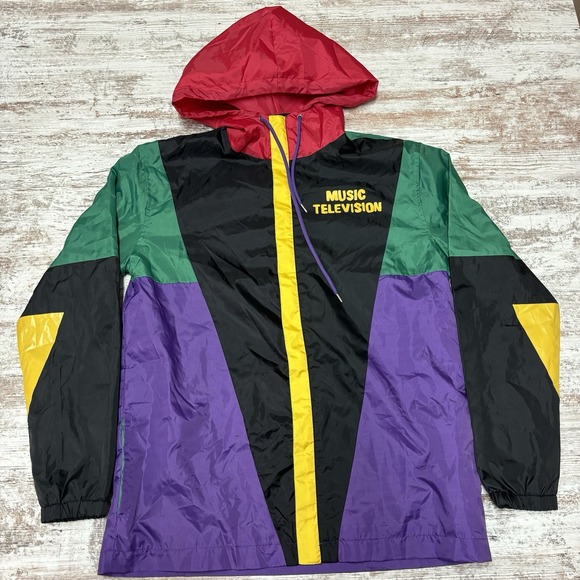 MT Other - MTV Music Television Colorblock Windbreaker‎ Hoodie Jacket Size M, Retro VTG